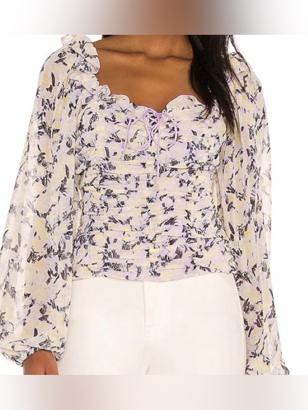 Free people mabel puff sleeve ruched blouse lilac size small